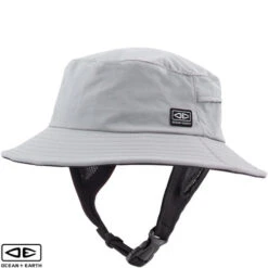 Ocean And Earth | Men's Bingin Soft Peak Surf Hat | Light Grey | Water Sports Hat With Chin Strap