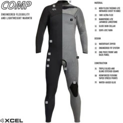 XCEL | Comp Wetsuit Steamer 4/3mm | Chest Zip | Xcel Wetsuits | Surfing Wettie -FCS Shop Buy XCEL Comp 4 3mm Steamer Wetsuit Online Surf Shops Australia Internal Construction 57605.1683272219
